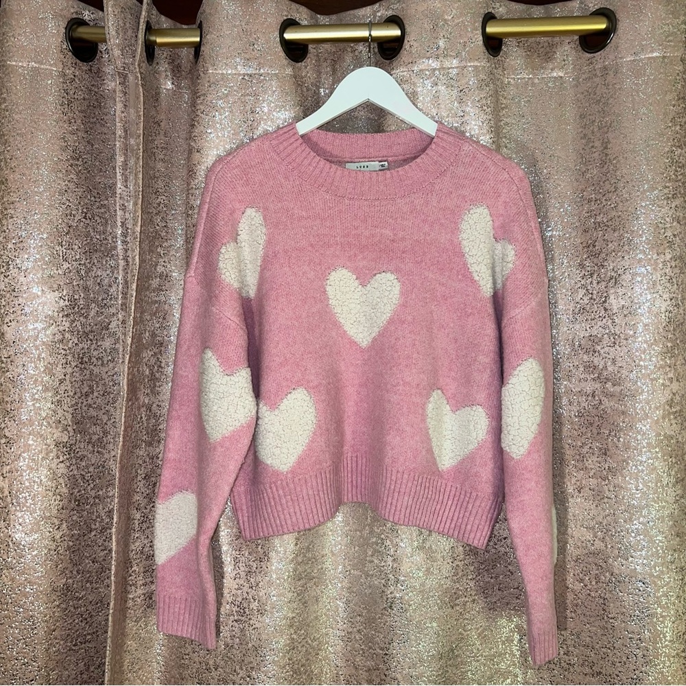 Lush Pink Sweater With White Hearts